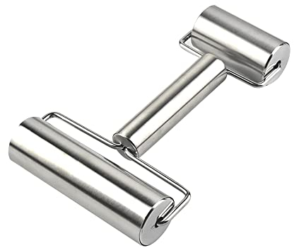 Csirnto Nudelholz 1 Stück Edelstahl Nudelholz Pizza-Nudelholz Nudelhölzer Rolling Pin Backzubehö Teigroller Pizzaroller mit Doppelkopfrolle für Pizza Kuchen Nudelteig und Mürbeteig