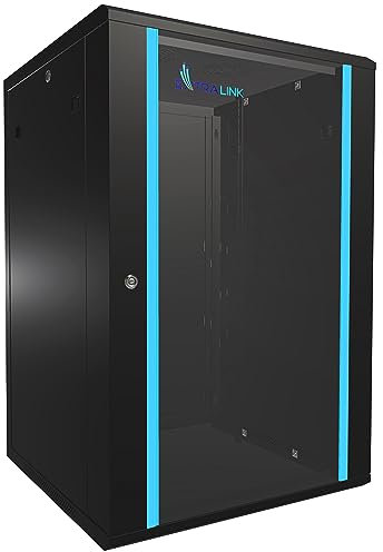 Extralink Baie de Brassage 19 Pouces 18U - Armoire réseau 450mm de Profondeur pour Montage Mural ou au Sol, Charge admissible 100kg, Porte en Verre trempé, Ouverture Frontale et arrière, Noir