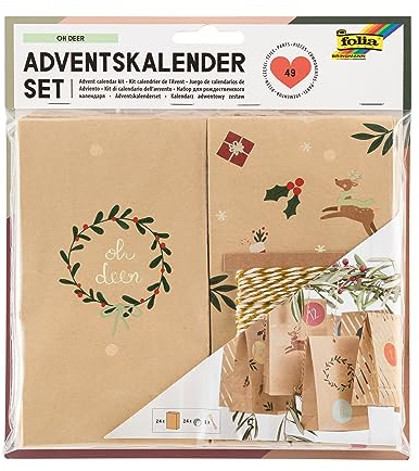 folia 9387 - Adventskalender Set OH DEER, 49-teiliges DIY Bastelset zur Gestaltung eines individuellen Adventskalenders