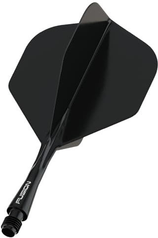 WINMAU Darts Fusion Integrated Flight & Shaft System - No.2 Shape & Design - Schwarz Farbe, Kurze Länge