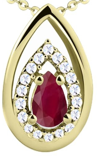 Limana Damen Kette echter Rubin Saphir Edelstein 925 Sterling Silber rot blau Gold Anhänger 45+5cm Geschenk für Frau Freundin Ehefrau Valentinstag