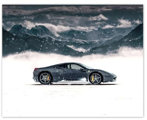 H7096M_PL1R Foto-Poster, Motiv Sportwagen im Winter, 50 x 40 cm