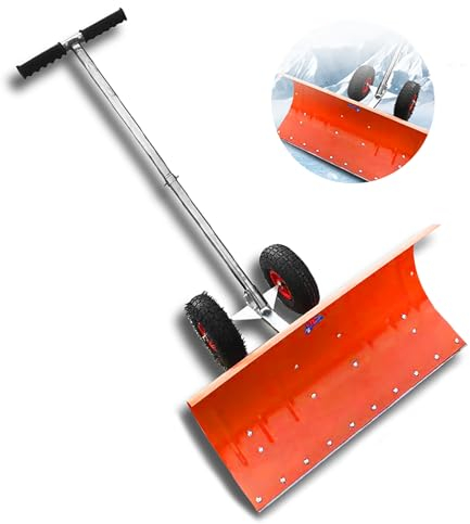 ASQUAR Schneeschaufel aus Metall mit Rädern, Schneeschaufel für Auffahrt, 76,2 x 43,2 cm, Verstellbarer Griff, Schneeräumung für Auffahrt, Tür, Gehwege