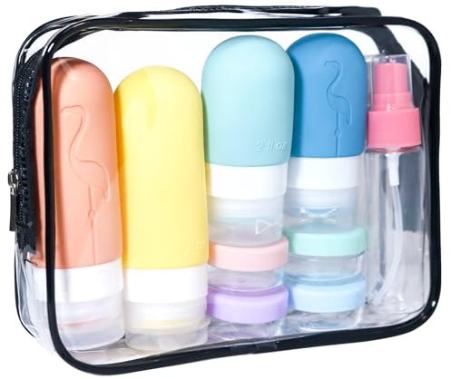 Rukinovi 17Pcs Travel Bottles Set,TSA Approved Travel Size Toiletries Leak Proof Silicone Squeezable Containers for Shampoo,Conditioner,Lotion Etc,Easy Dispensing Travel Size (A-Multicolor)