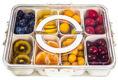 Cosnou Divided Serving Tray with Handle, 8 Compartments Snack Box for Candy, Nuts, Cookies, Fruit, Snacks Platters, Party Favor, Wedding, Home Decor