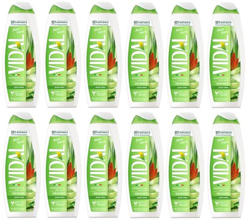 Vidal, detergente per il corpo bagnodoccia, gel doccia con aloe vera, confezione da 12, 500 ml