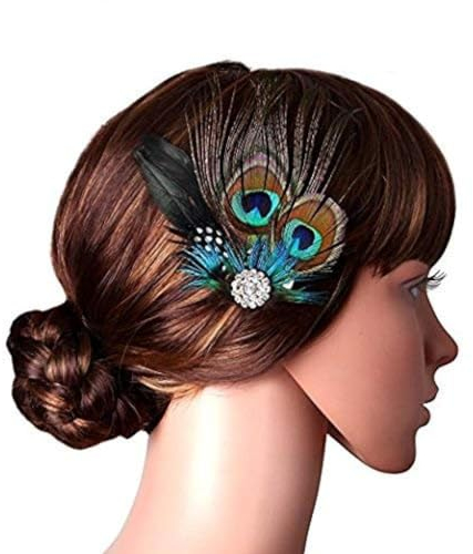 Pfauenfedern Haarclip natürlicher Feder -Faszinator Barrette mit Strassheilkabinen Pfauen Geschenke Haarzubehör für Frauen