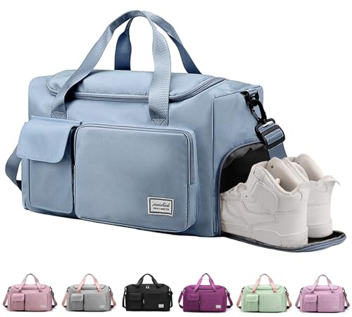 Travel Duffel Bag for Women Men, Sports Gym Bag with Shoes Compartment, Waterproof Travel Overnight Bag with Dry Wet Separated Pocket, Carry Luggage Bag for Weekender, Sports, Gym, Travel (Blue)