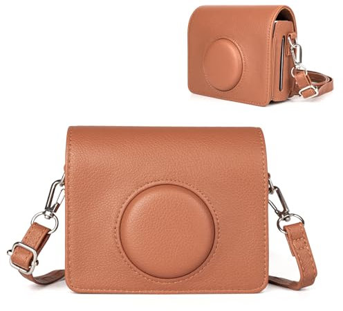 HIYQIN Fuji Mini EVO Case - Classic Leather Case Compatible with Fujifilm Instax Mini EVO - Instax EVO Protective Cover with Adjustable Shoulder Strap - Brown