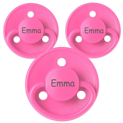 Namensschnuller, personalisiert auf Schnullern von Mininor, Silikon, Rund. Größe 2, 3-36 Monate, 3 Stück, Schnuller mit Namen, Nuckel, BPA-frei Schnuller, Graviert