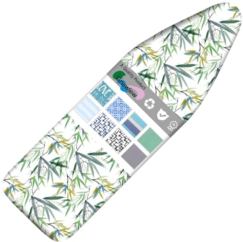 Gnawiew Stain Resistant Ironing Board Cover And Pad - 124 X 38cm Extra Thick Cotton Padding 4 Layers, 2” Elastic and 2 Click Buckles Easy Installation (BAMBOO)