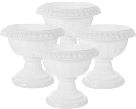 Yardwe 4pcs Roman Pedestal Column Flower Plant Stand - Vintage Style Planter with Pot and Traditional Urn