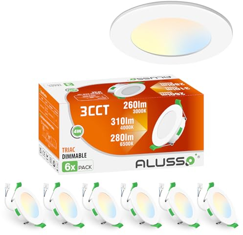 ALUSSO LED Einbaustrahler 230V, 4W 68mm Dimmbar LED Spots, 310LM IP44 Bad LED Einbauleuchten, Warmweiß 3000K Neutralweiß 4000K Kaltweiß 6500K LED Deckenspots für Wohnzimmer, 6er Set