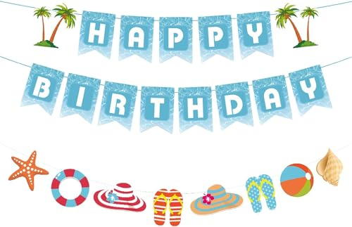 YULONGWU Hawaii Strand Happy Birthday Banner, Seestern Rettungsring Hut Slipper Tropical Geburtstag Girlande, Happy Birthday Girlande für Kinder Erwachsene Sommer Strand Geburtstag Party Dekoration