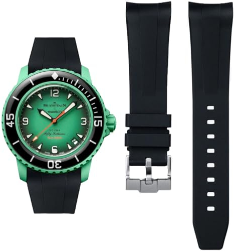 HEYOZURY Uhrenarmband für Blancpain X Swatch Fifty Fathoms 22mm Weiches Gummi Gebogenes Ende Männer Ersatz Armband für Blancpain x Swatch Herren Damen mit Werkzeug Entfernen