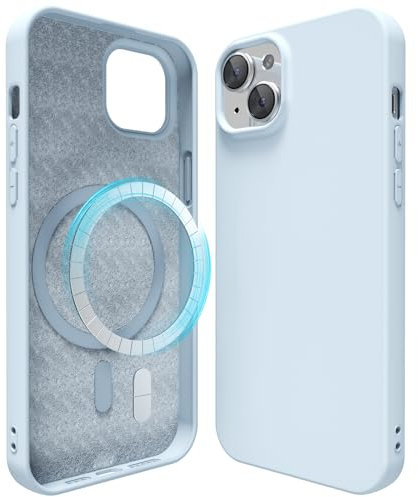 oakxco Silicone Case for iPhone 15 Plus/ 14 Plus Compatible with Magsafe Magnetic Wireless Charging, Slim Thin Soft Rubber Gel with Magnet, Matte TPU Mag Cover for Women Men, Light Blue