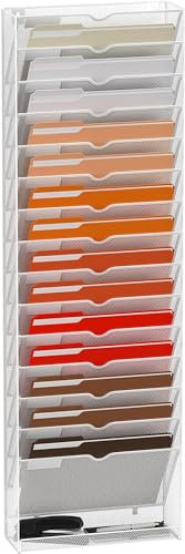 SUPTIDY 16-stöckiger Wand Zeitungshalter, Praktischer Wandorganizer Büro, Metall Prospekthalter, Zeitschriftenhalter Wand, A4 Dokumentenablage, Weiß