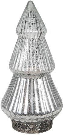 Clayre & Eef Weihnachtsdekoration mit LED-Beleuchtung Weihnachtsbaum Ø 8x14 cm Silberfarbig Glas