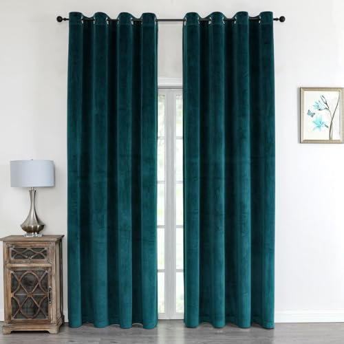 texpot Samtvorhang 140 x 245 cm Petrol mit Öse Blickdicht Velvet Curtains Vorhang