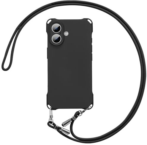 ZCDAYE Case for iPhone 16 with Lanyard, Soft Silicon Phone Case Slim Fit, Adjustable Crossbody Neck Rope Shoulder Strap Shockproof Phone Cover for iPhone 16 (6.1 inch), Black