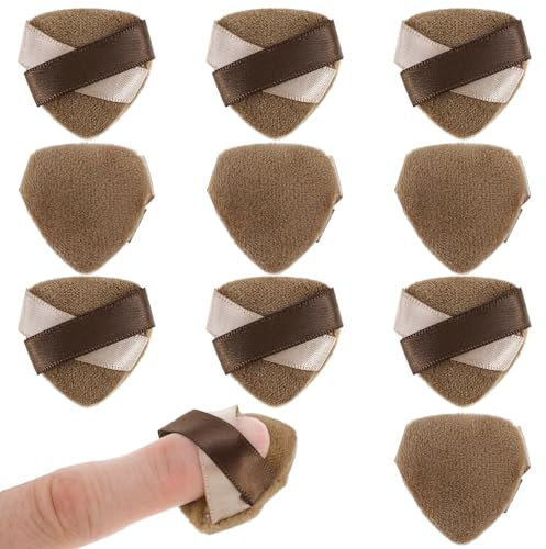 Molain 10 Stück Finger Puderquaste, Powder Puff Make Up Schwamm Mini-Schwämme Puderquaste Fingerquaste für Foundation, Concealer, Make-up, Grundierung, Nass und Trocken Make-up Tools(Braun)