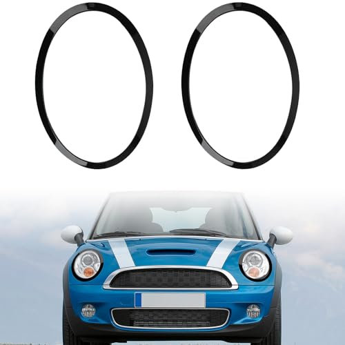 1 Paar Mini Scheinwerfer-Zierring, Kfz-Scheinwerferabdeckungen, Blenden-Ersatzzubehör, Scheinwerferabdeckungsleisten Kompatibel mit Mini Cooper Aufkleber R55 R56 R57 R58 R59 (Glänzend Schwarz)