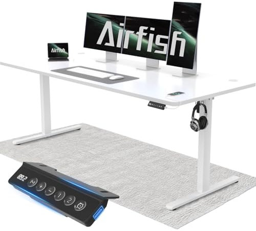 Airfish Höhenverstellbarer Schreibtisch 180x80cm mit USB-Buchse, Schreibtisch Höhenverstellbar Elektrisch mit Memory Funktion, 73-118cm,Weiß