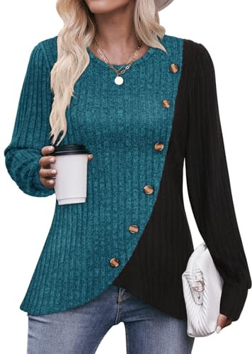 Flikity Womens Jumpers Size 10 Ladies Long Sleeve Tops Crew Neck Tunic Sweaters for Women UK Going Out Tops Office Work Wear Knitted Blouses Womens Autumn Clothes S