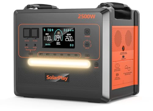 SOLARPLAY Station électrique portable 2500w, 2304wh Générateur, avec 12 connecteurs de sortie, pour camping avec 5 ans de garantie (2500W -ORANGE)