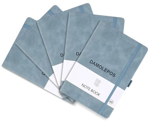 DAMOLEPOS Hochwertiges Notizbuch A5 liniert aus PU Leder, Softcover, 192 Linierte Seiten, Integriertes Lesezeichen, Stifthalter, 20.5 x 14 cm, Din A5 Format (Hellblau)