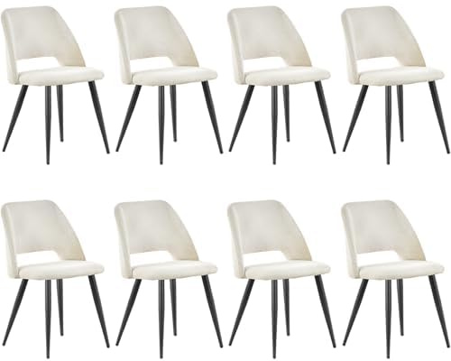 WAFTING Esszimmerstühle aus Cordstoff mit Dickem Schwamm,8er Set,Beige | Mit dickem Schwamm gepolstert, separaten Metallfüßen, Moderner Polsterstuhl für Esszimmer, Wohnzimmer, Schlafzimmer,Empfang