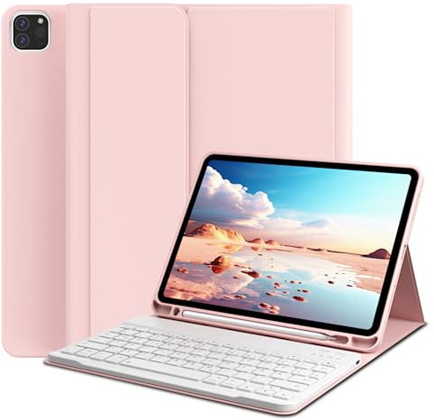 GKABXY Funda con teclado para iPad Pro 4, Pro 3ª y Pro de 2ª generación, magnética, extraíble, teclado inalámbrico Bluetooth y soporte folio, funda con soporte para lápiz para iPad Pro de 11 pulgadas,