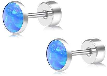ZDE Titanium Flatback Ohrringe für Frauen Opal Lavendel Ohrstecker flach zurück Frauen Ohrringe hypoallergen Knorpel Flatback Ohrring Tragus Helix Tragus Conch Piercing (Blue Pacific, 5MM)