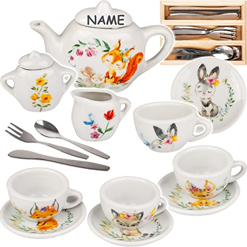 alles-meine.de GmbH Puppenküche - Geschirr & Zubehör Verschiedene Modelle wählbar 26 TLG. Set Puppengeschirr/Teeservice & Kaffeeservice + Besteckset - inkl. Name - Waldti..