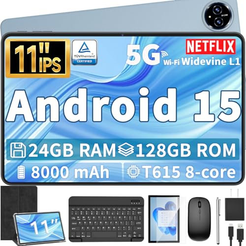 Android 14 Tablet, 11 Inch Tablet with Keyboard, 12GB+128GB, 1TB Expand, Octa-Core, 2.4G/5G WiFi, 8000mAh, BT V5.0, GMS Certified, IPS Touchscreen, GPS, 2 in 1 Tablet with Case,