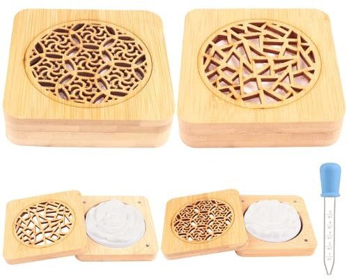 2PCS Diffuseur d'Huiles Essentielles en Plâtre avec 2 Boîte à Parfum en Bois Parfait Parfum Galet Diffuseur pour Le Salon la Salle de Bain et la Chambre