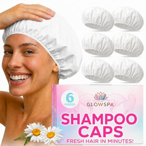 GlowSPA No Rinse Shampoo Caps (Pack of 6) - No Rinse Shower Cap for Seniors, Bedridden Patients, Travel, Hospitals or Camping - Waterless Hair Wash Solution