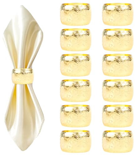 Serviettenringe Gold 12 Stück Elegante Serviertenringe mit Rosenmuster, Servietten Ring für Anlässe wie Thanksgiving, Hochzeit, Weihnachten, Familie Sammeln, Esstischdekoration (Gold)