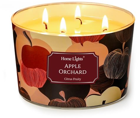 Home Lights Duftkerzen im glas 510g Soja Kerzen 4-Wick Kerzengläser Aromatherapie, Rauchfrei, 50h vollverbrannte Duftkerze Apfelgarten