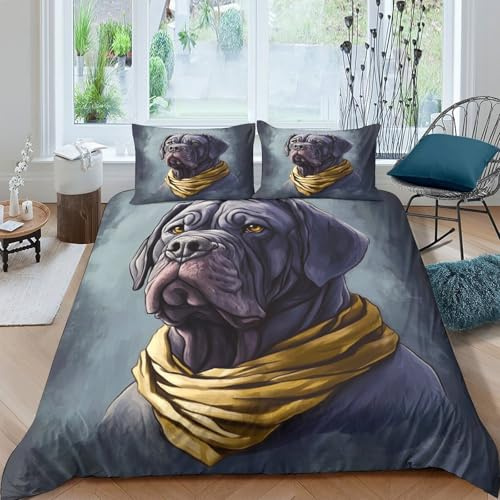 RIAVBAODG Neapolitanischer Mastiff 3D Gedruckt Bettwäsche Set Mastiff 3 Teilig Microfaser Kuschelig Bettbezug Mit Reißverschluss Für Geschenke Zimmer Deko Für Erwachsene Und Kinder Double（200x200cm）