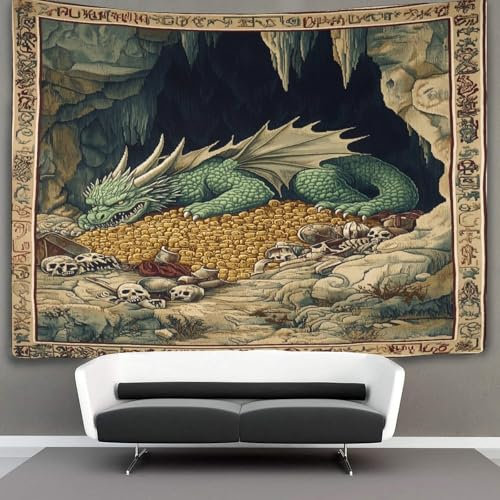 kaiyun Mittelalterlicher Drache Tapisserie-Wandbehang, Bayeux-Stil Wandteppich Für Schlafzimmerdekoration,Geburtstagsfeier Oder Gartenkulisse 180cmx230cm