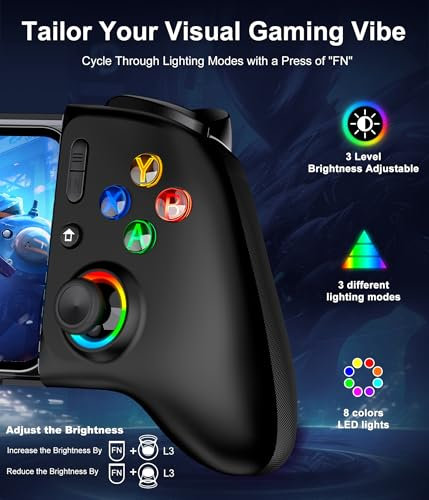 Mobile Gaming Controller for Android/iOS,Wireless Phone Controller With Hall Effect Joystick-PS Remote Play/Xbox Cloud/GeForce Now/Steam Link/MFi Apple Arcade-Call of Duty,Roblox