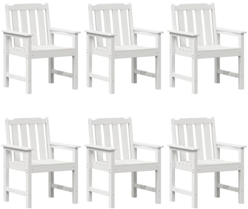 vidaXL Gartenstuhl Set mit 6 weißen HDPE Stühlen. Bequeme Lattenkonstruktion, perfekt für deinen Balkon oder die Terrasse. Ideal für den Garten, die Terrasse, den Rasen und entspanntes Zusammensitzen.