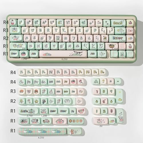 1Set Keycaps Milk Green Cartoon Keycaps Dye Sublimation For Mechanical Keyboards