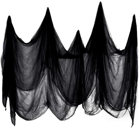 Tela Adornos Halloween Decoracion,Gasa Espeluznante de 215 x 500 cm,Decoraciones Halloween de Tul Negro de Terror para Decorativa Fiestas para Jardín y Patio Paño Cortina Espeluznante de Tapiz