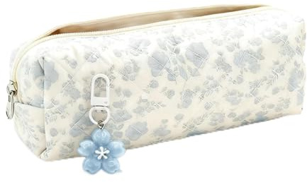 QttvbTna 1 x Stiftebox + Schlüsselanhänger mit Blumen-Design, modisches Blumendesign, stabiler Reißverschluss und langlebige Nähte, ideal für Stifte, Bleistifte, Kosmetik und Schlüssel