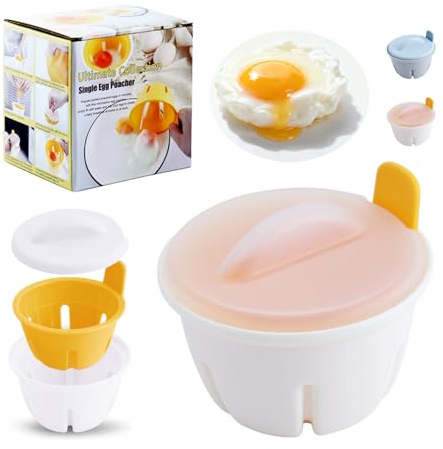 Egg Poacher Microwave Egg Cooker, 3 IN 1 Drain Poached Egg Cups with Lid and Removable Tray, Dishwasher Safe Egg Boiler Poacher Maker for Perfect Eggs, Easy to Use Kitchen Cooking Gadgets (Yellow)