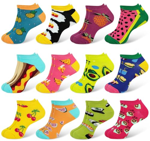 DiULi Calzini Donna Corti, 10 Paia Calze Donne Colorate Cotone, Sport Comode Transpiranti, Calze invernali, Design a Strisce & Polka