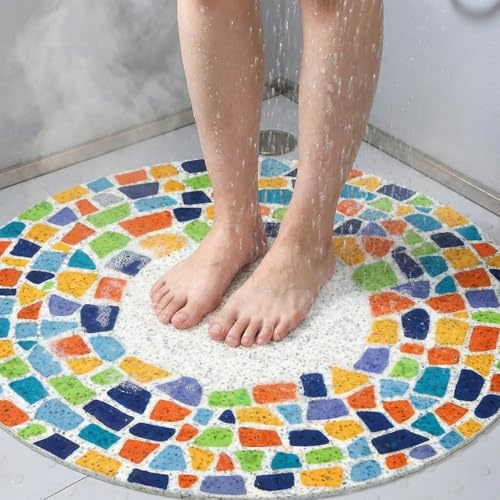 Sicherheits Duschmatte rutschfest, ​Antirutschmatte Für Dusche, ​Weiche Komfort Matte Mit Ablauflöchern, ​Schnell Trocknend PVC-Luffa​ Für Nassbereiche Und Badewanne (60x60cm Rund)