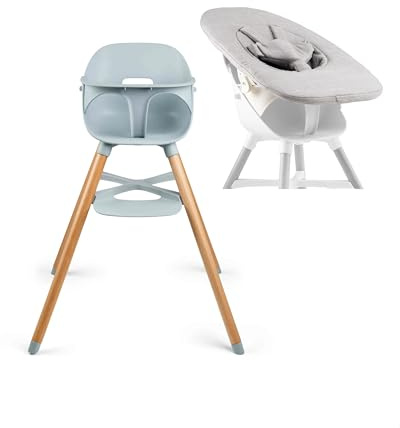 Ziza Baby Hochstuhl Newborn Set Misty/Grau - Kippsicherer & ergonomischer Kinderstuhl mit Neugeborenenaufsatz für optimalen Sitz, Hochwertiges Babyset